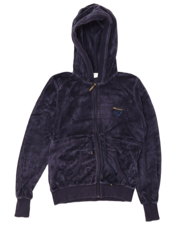 Champion Dame Velvet Zip Hoodie Sweater UK 10 Small Navy Blue