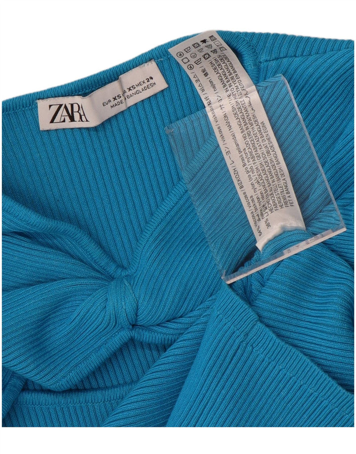 ZARA Womens Crop Top Long Sleeve UK 4 XS Blue Viscose