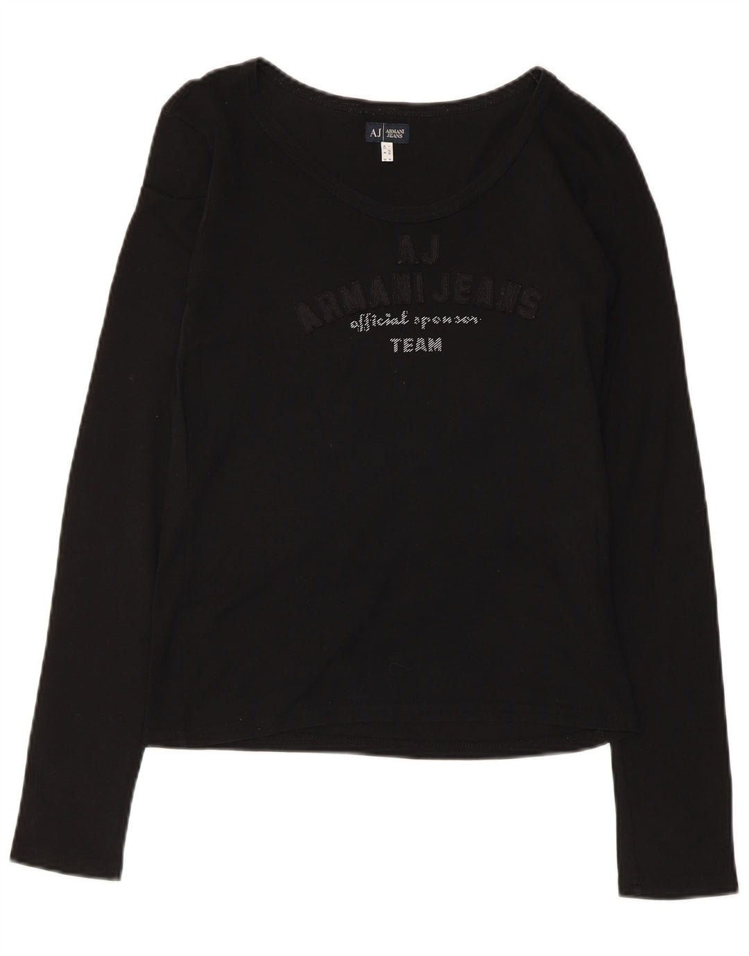 Armani Dame Grafisk Top Langærmet UK 12 Medium Sort Bomuld