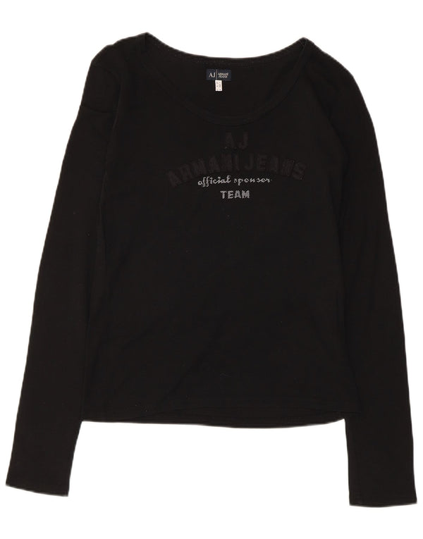 Armani Dame Grafisk Top Langærmet UK 12 Medium Sort Bomuld