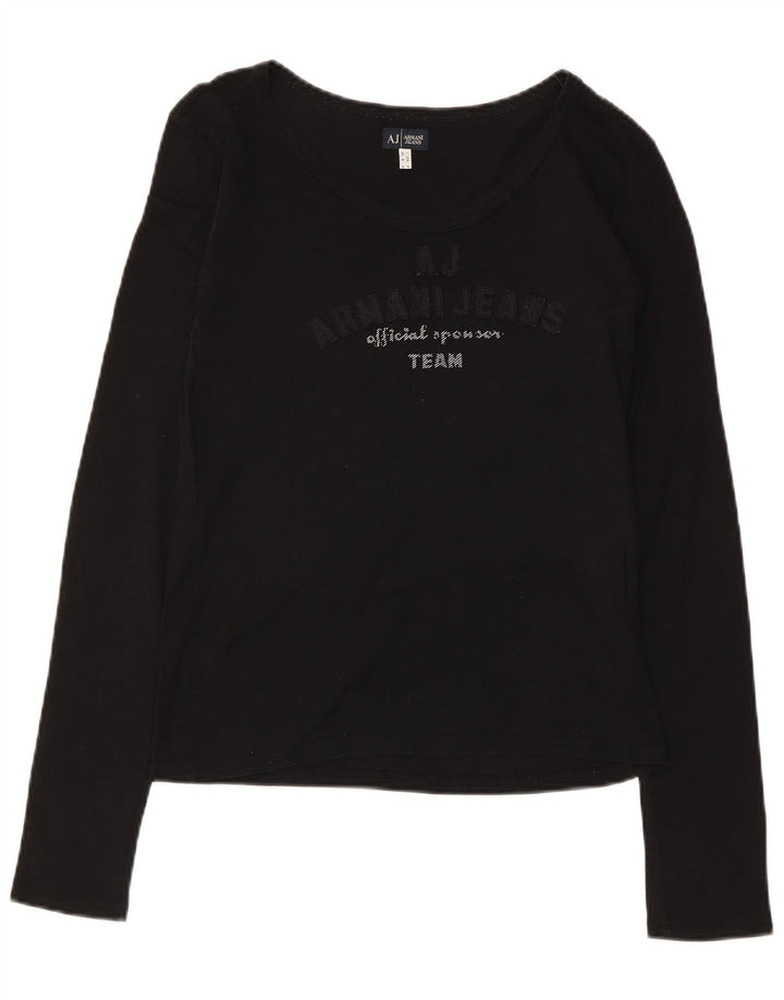 Armani Dame Grafisk Top Langærmet UK 12 Medium Sort Bomuld
