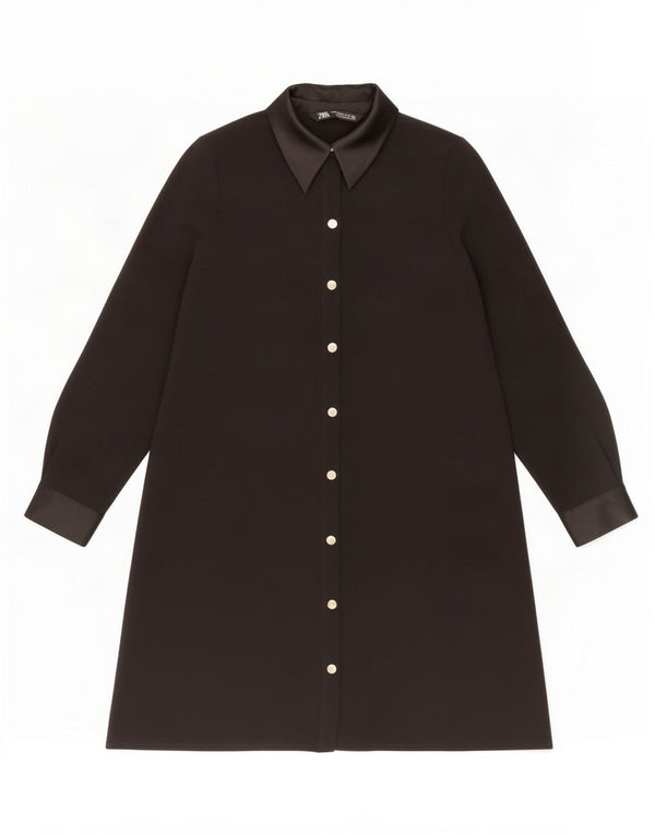Zara Dame Langærmet Skjortekjole UK 6 XS Sort Polyester