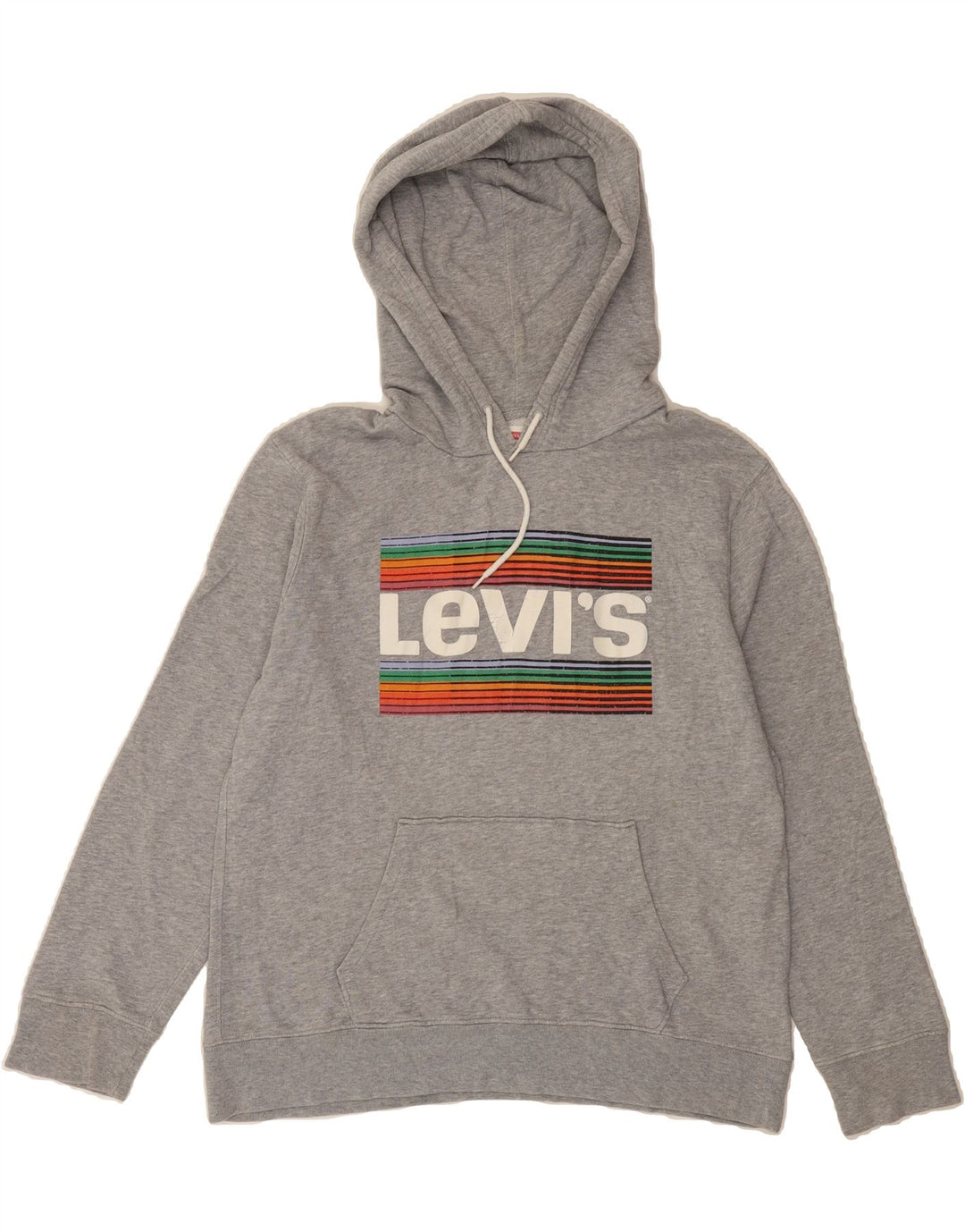 LEVI'S Mens Graphic Hoodie Jumper Small Grey Cotton Vintage Levi's and Second-Hand Levi's from Messina Hembry 