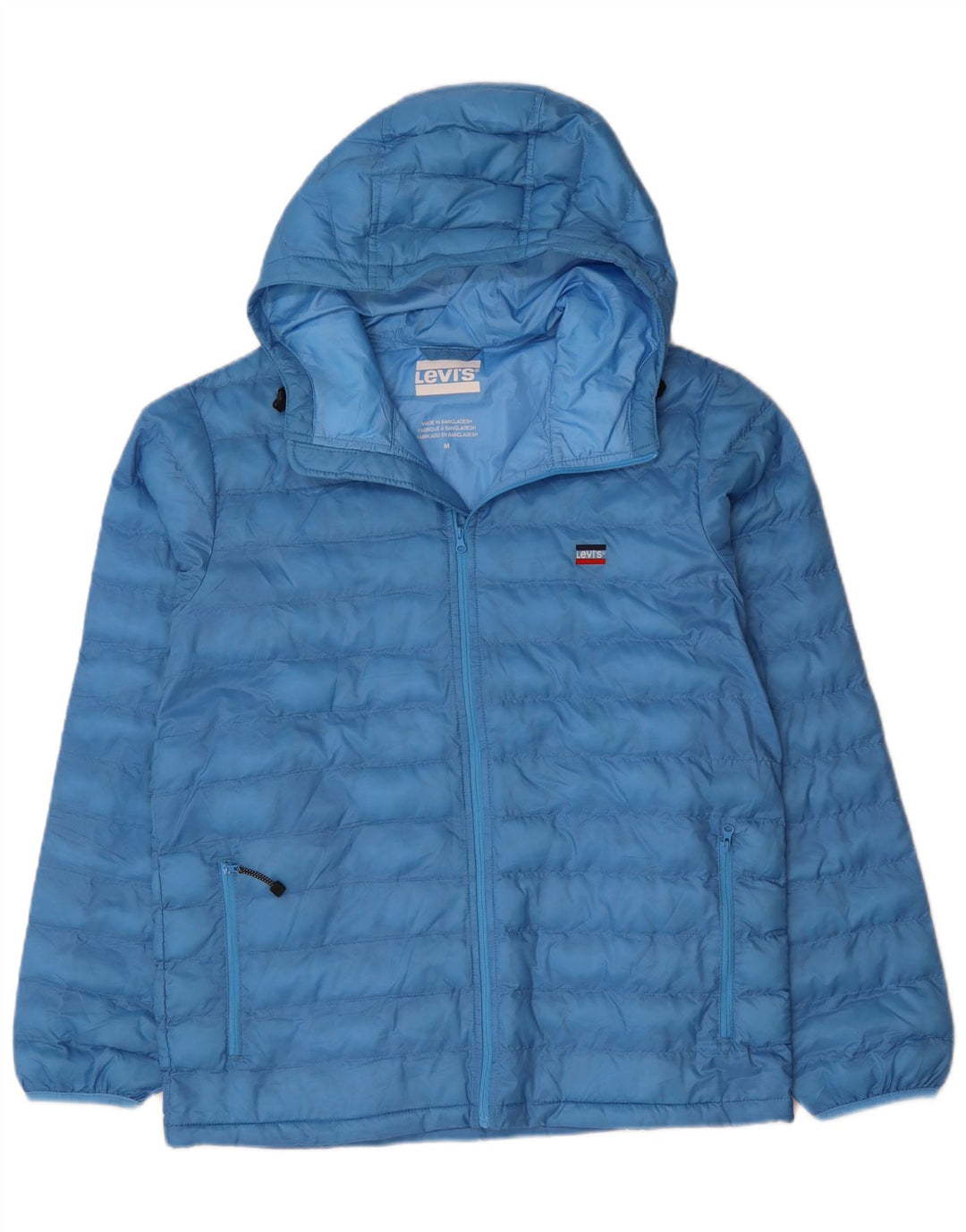 LEVI'S Mens Hooded Padded Jacket UK 38 Medium Blue Polyester
