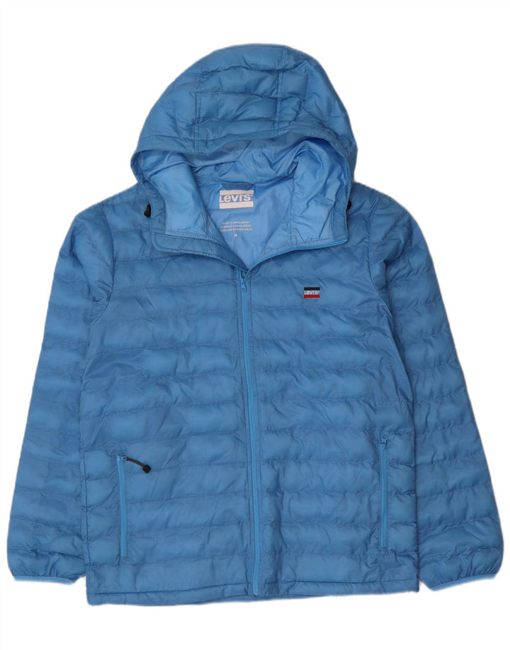 LEVI'S Mens Hooded Padded Jacket UK 38 Medium Blue Polyester