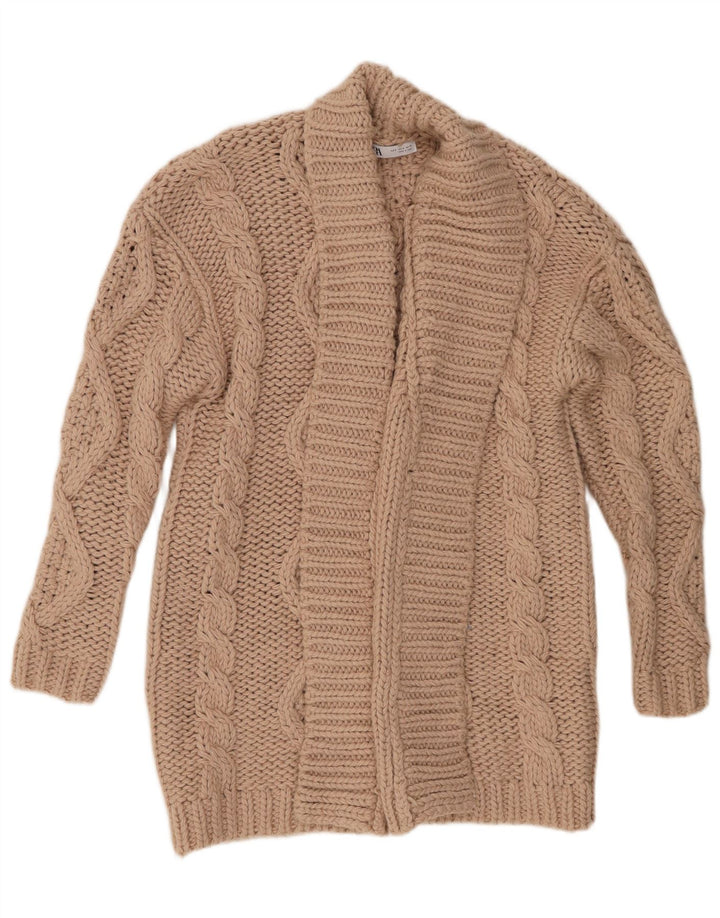 Zara Womens Oversized Open Cardigan Sweater UK 10 Small Beige Polyester