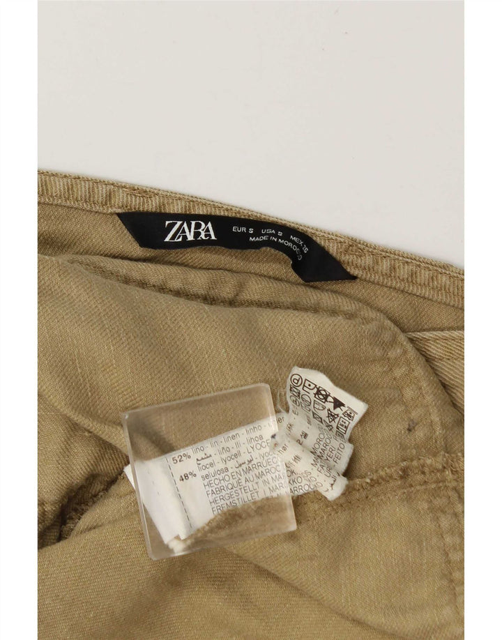 Zara Dame Dungarees Cargo Nederdel Small W26 Khaki Linen