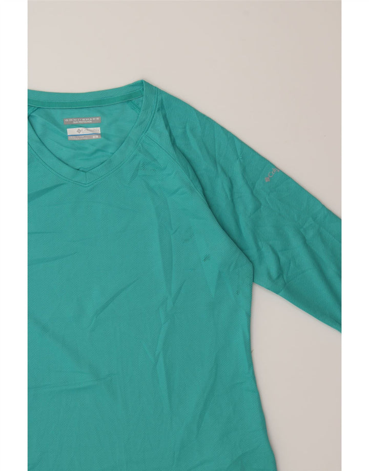 COLUMBIA Womens Omni-Shade Top 3/4 Sleeve UK 14 Medium Turquoise Polyester Vintage Columbia and Second-Hand Columbia from Messina Hembry 