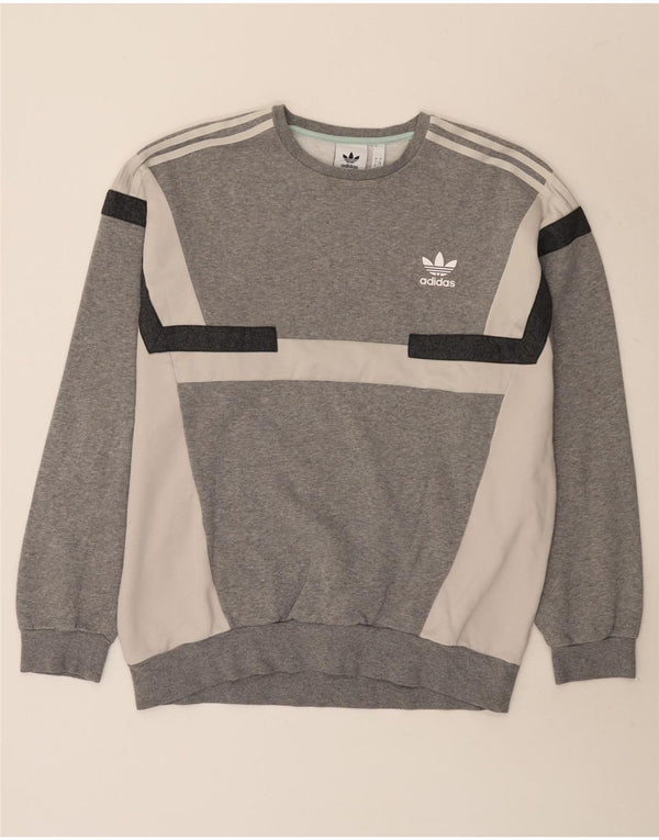 Adidas Herre Sweatshirt Jumper Large Grå Colourblock Bomuld