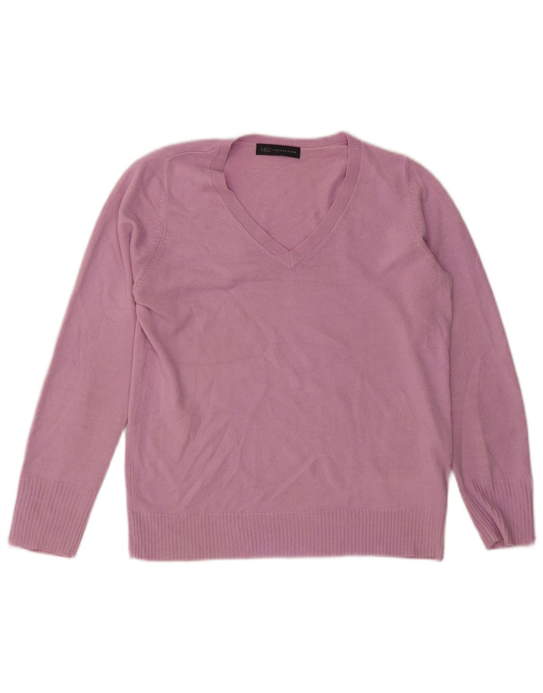 Marks & Spencer Dame V-hals sweater UK 12 Medium Lilla Akryl