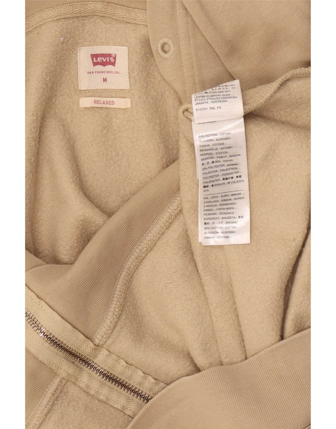 Levi's Herre Relaxed Fit Hoodie Sweater med lynlås Medium Beige Bomuld