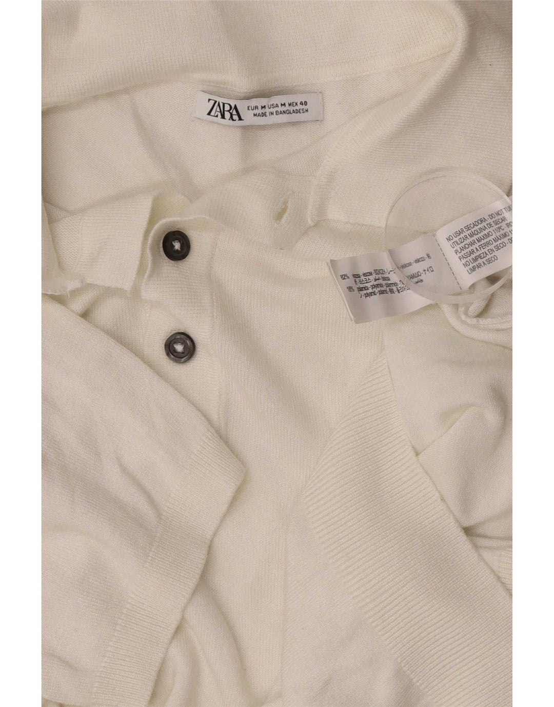 Zara Herre Kortærmet Polo Neck Jumper Sweater Medium White Viscose