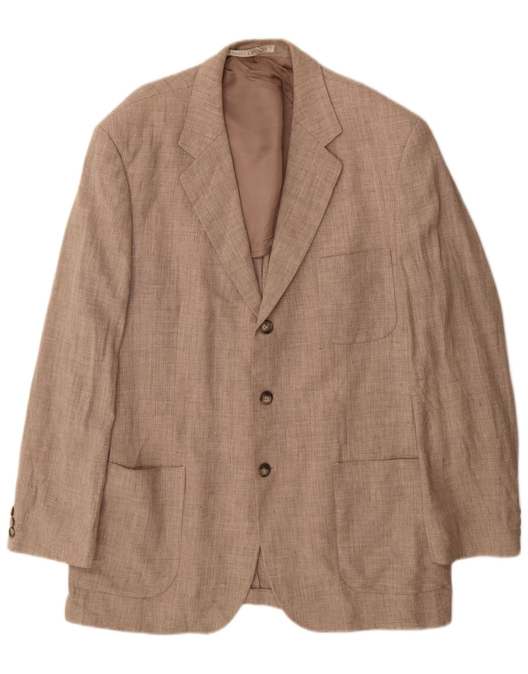Marks & Spencer Herre 3 Button Blazer Jacket UK 42 Large Beige Linen