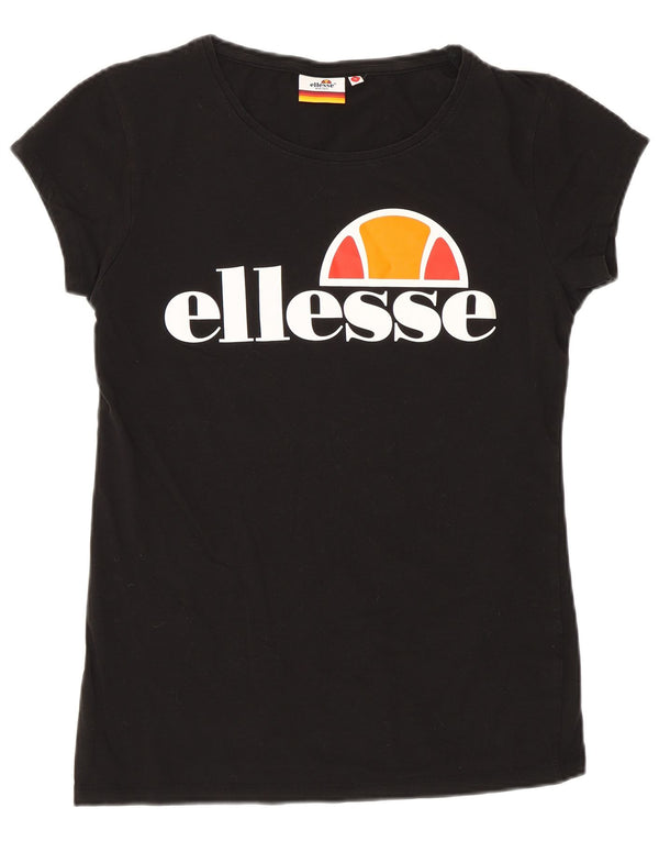 Ellesse Womens Heritage Grafisk T-Shirt Top UK 14 Large Black