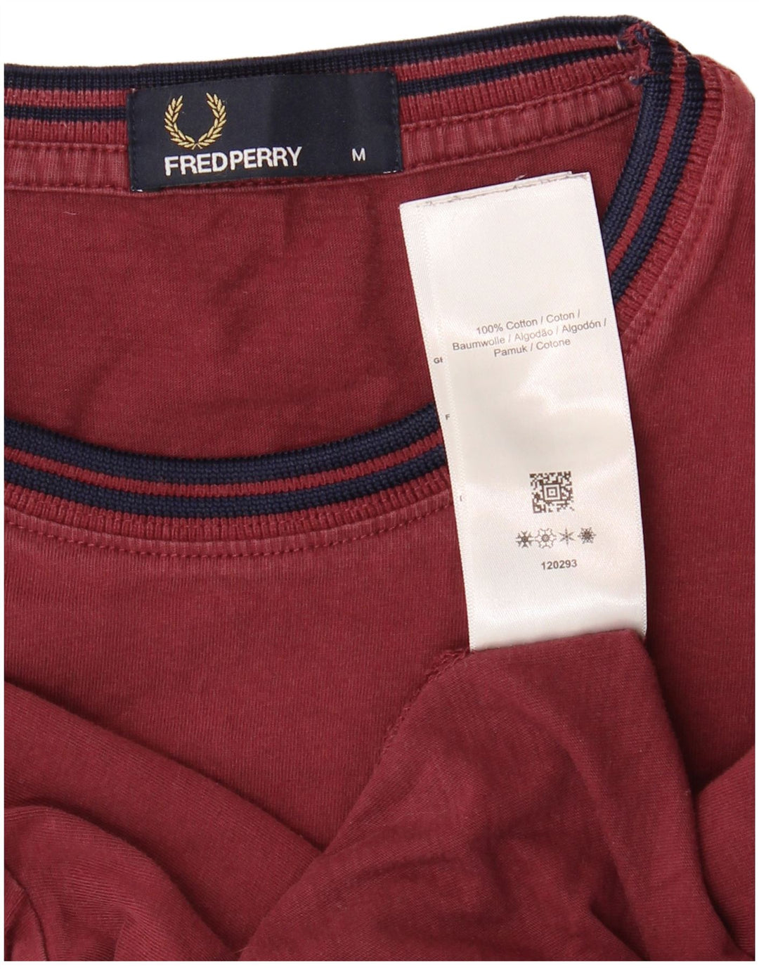 FRED PERRY Herre T-shirt Top Medium Burgundy Colourblock Bomuld