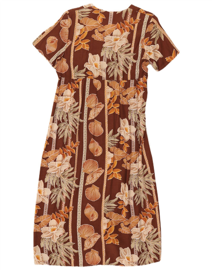 Vintage Dame Maxi Kjole UK 12 Medium Brown Floral