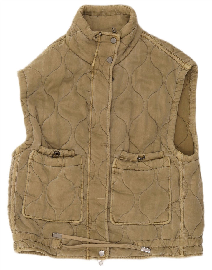 Zara Womens Oversized Quiltet Gilet UK 6 XS Khaki Polyester
