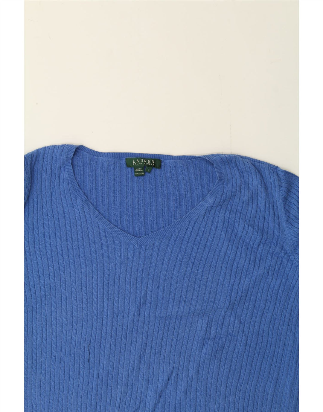 RALPH LAUREN Womens Oversized V-Neck Jumper Sweater UK 16 Large Blue Vintage Ralph Lauren and Second-Hand Ralph Lauren from Messina Hembry 