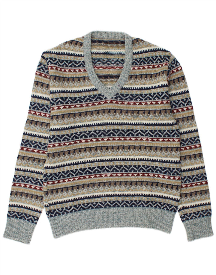 VINTAGE Mens V-Neck Jumper Sweater Small Multicoloured Striped