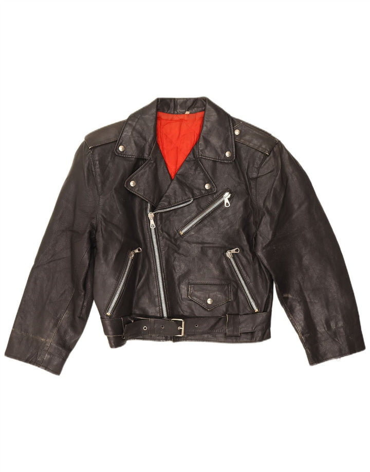 Vintage Dame Loose Fit Læder Biker Jacket IT 44 Medium Sort