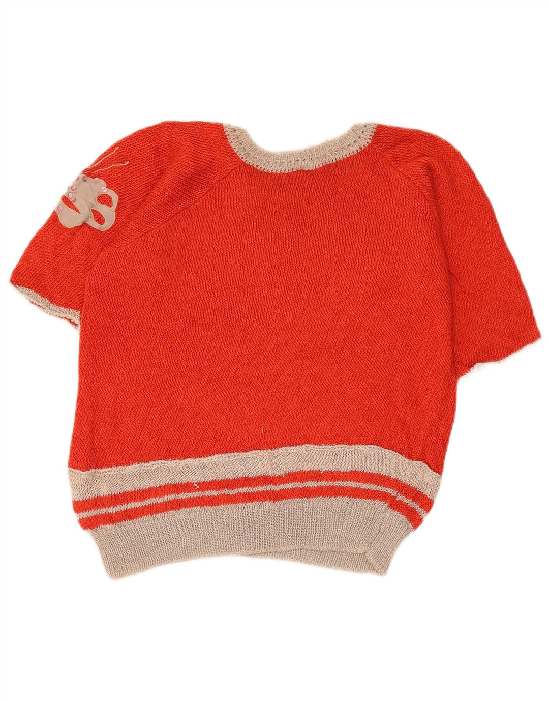 Vintage Kvinders Crop Grafisk Boat Neck Jumper Sweater IT 44 Medium Red