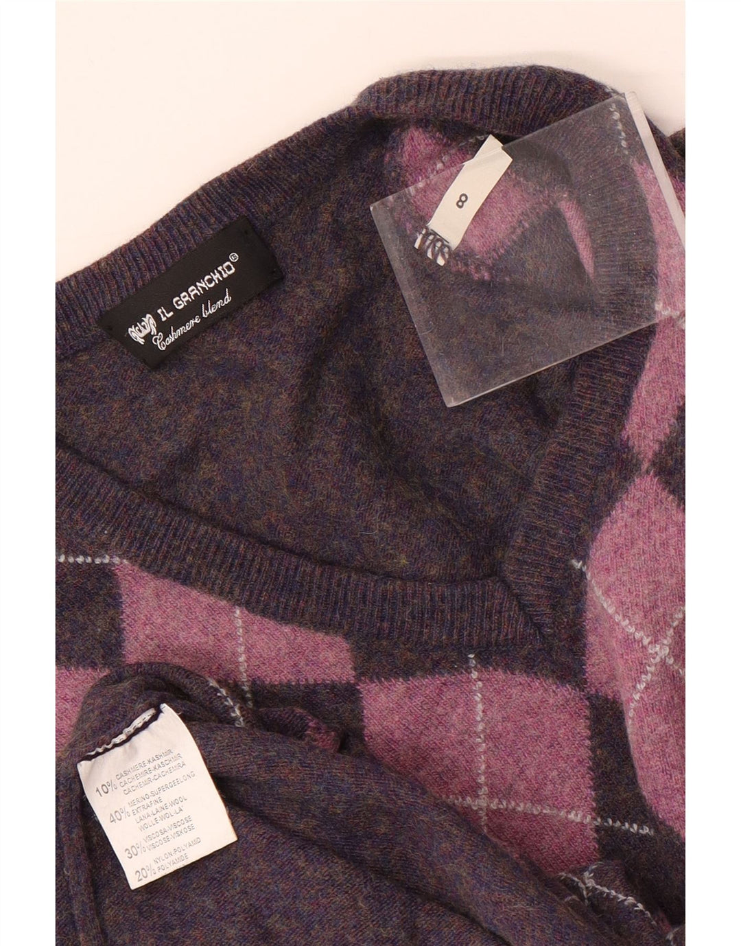 Il Granchio Herre V-hals sweater Stor Lilla Argyle/Diamant
