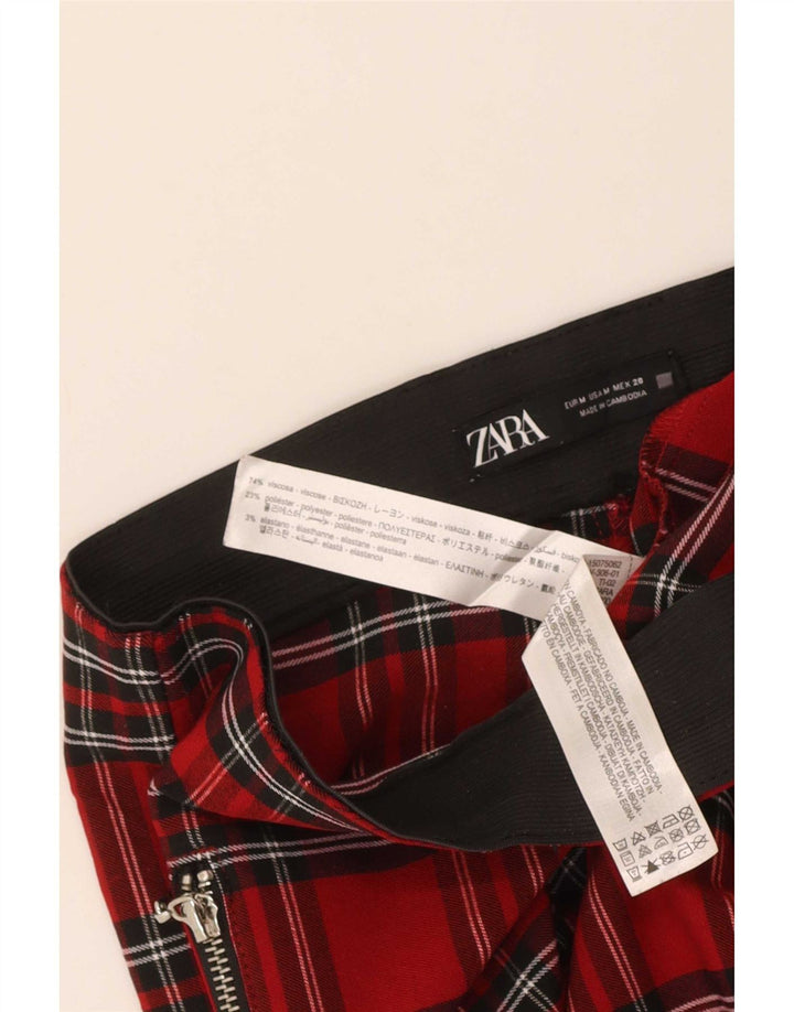Zara Dame Slim Casual Bukser Medium W28 L26 Rød ternet viskose