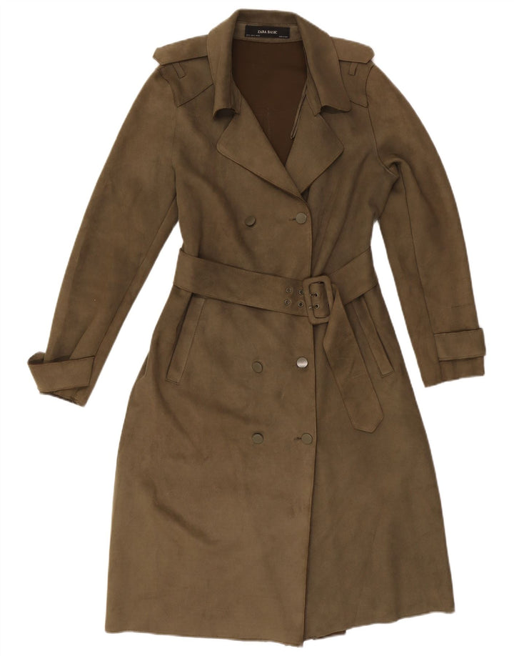 ZARA Trench Coat i ruskind til kvinder UK 14 Medium Khaki
