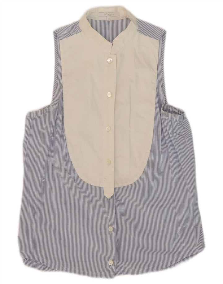 SIVIGLIA ærmeløs skjortebluse til kvinder IT 42 Medium Blue Pinstripe