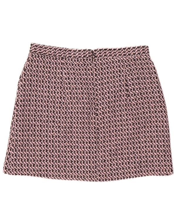 Topshop Dame Mini Nederdel UK 14 Large W32 Pink Chevron Polyester