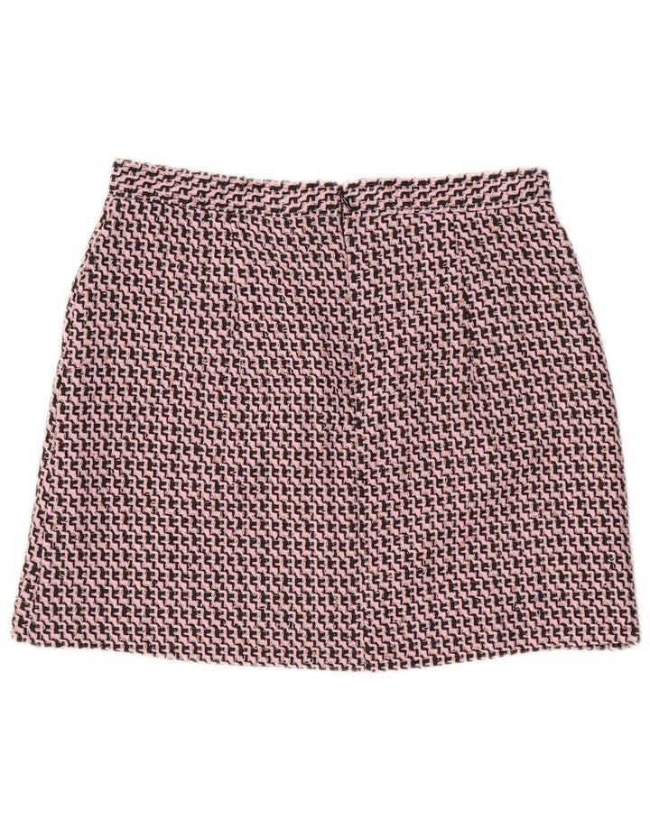 Topshop Dame Mini Nederdel UK 14 Large W32 Pink Chevron Polyester