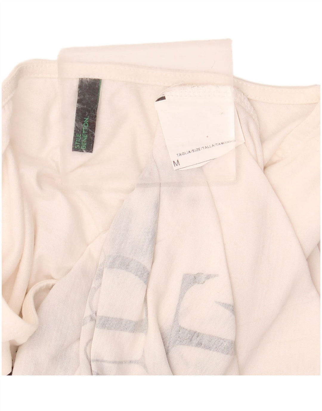 BENETTON Dame Grafisk Top 3/4 ærme UK 12 Medium White