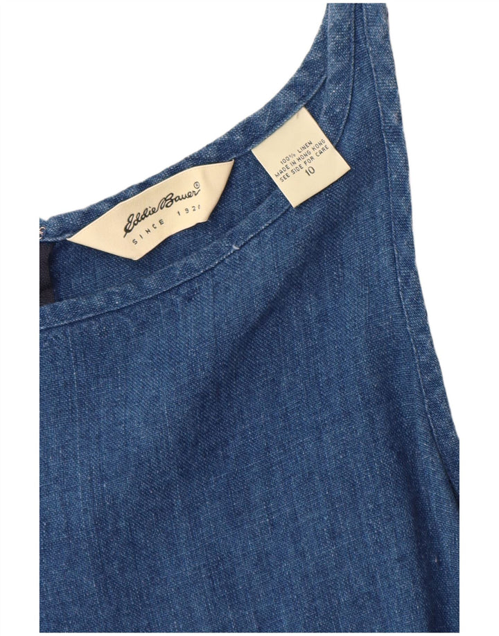EDDIE BAUER Dame Ærmeløs Skede Kjole US 10 Large Blue Linen