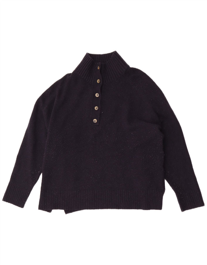 Zara Dame Oversized Button Neck Jumper Sweater UK 16 Large Navy Blue