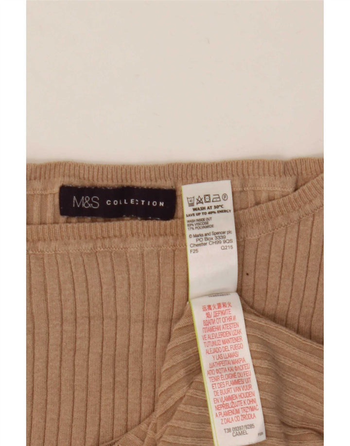 Marks & Spencer Dame Crop Top 3/4 ærmer UK 12 Medium Beige Viscose