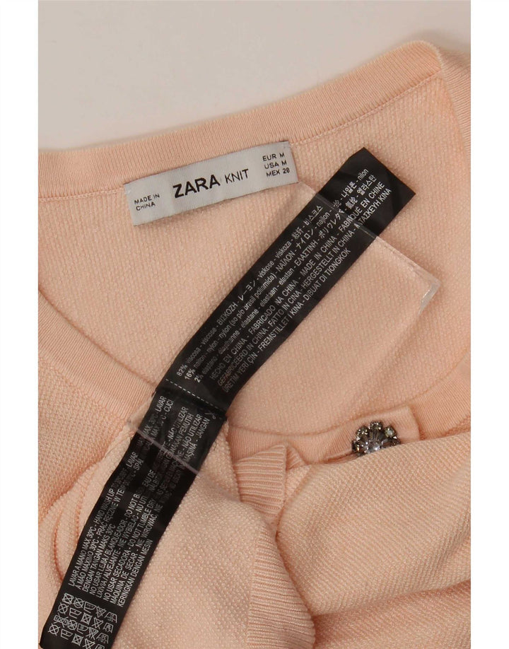 Zara Dame Cardigan Sweater UK 12 Medium Pink Viscose