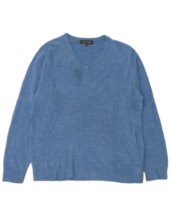 Marks & Spencer Herre V-hals sweater Stor blå akryl