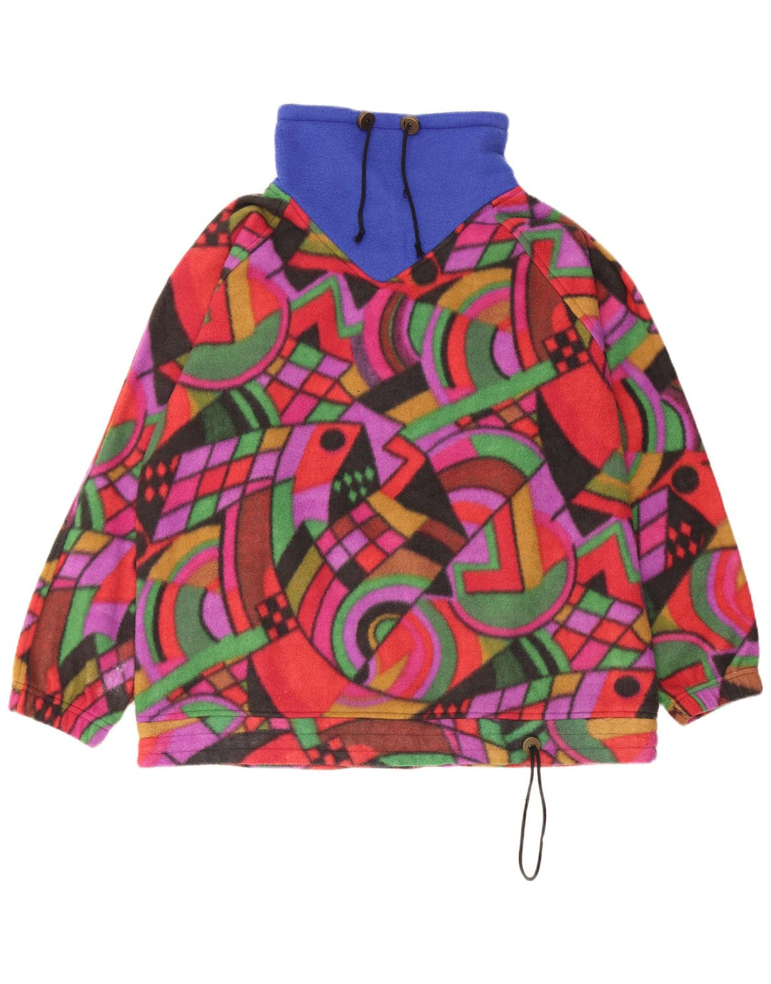 Vintage Herre Loose Fit Fleece Jumper Lille Flerfarvet Geometrisk