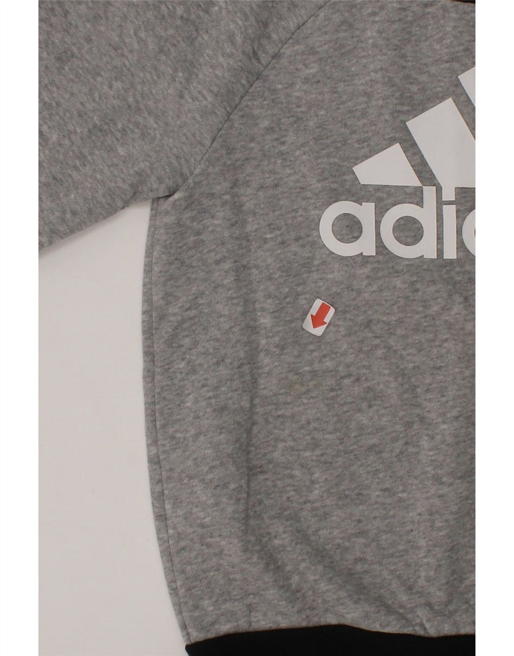 ADIDAS Boys Graphic Sweatshirt Jumper 5-6 Years Grey Cotton Vintage Adidas and Second-Hand Adidas from Messina Hembry 