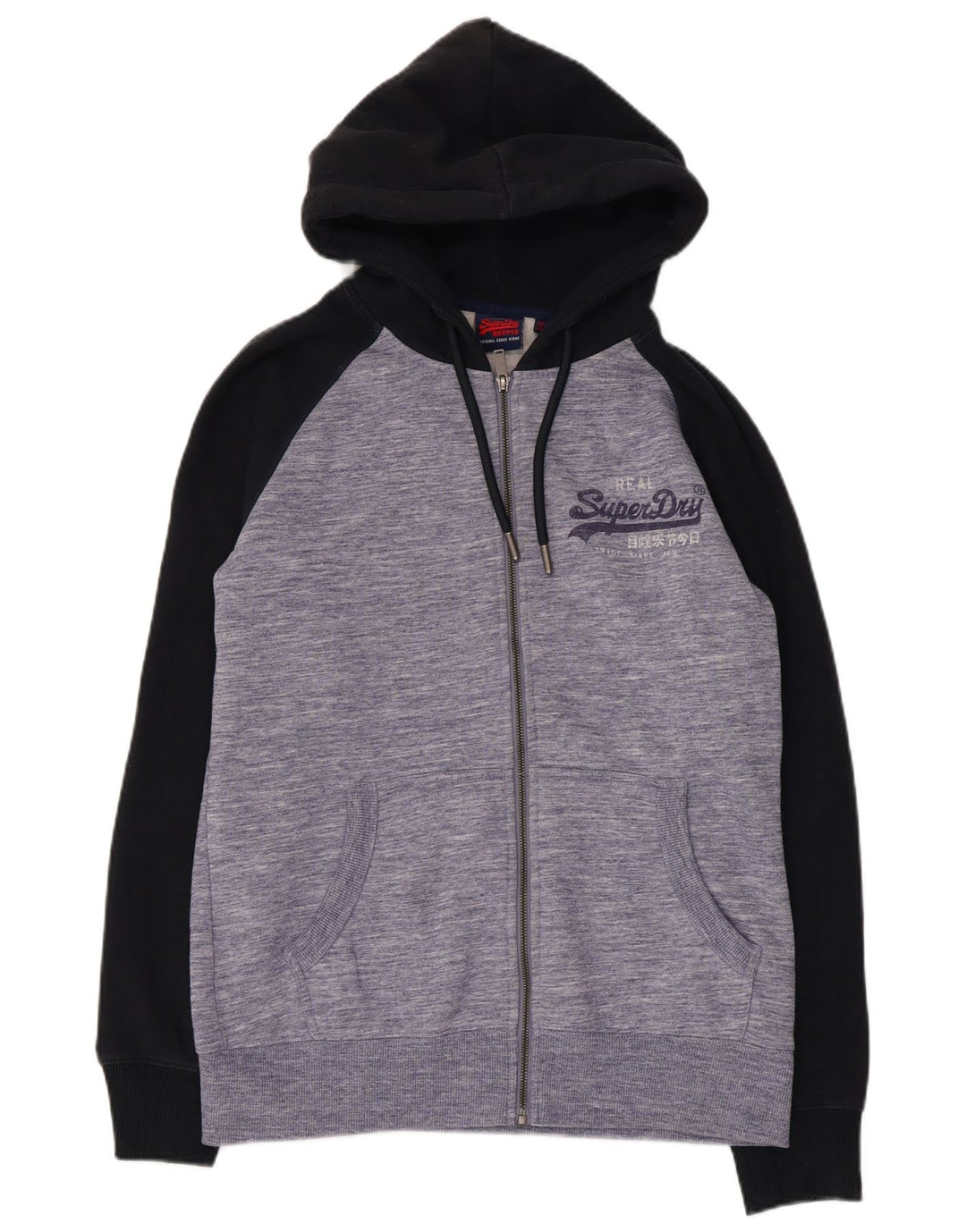 Superdry Herre grafisk hættetrøje med lynlås Stor blå farveblok bomuld