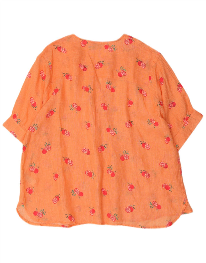 MONSOON Kvinder Oversized grafisk bluse Top UK 16 Large Orange Linen