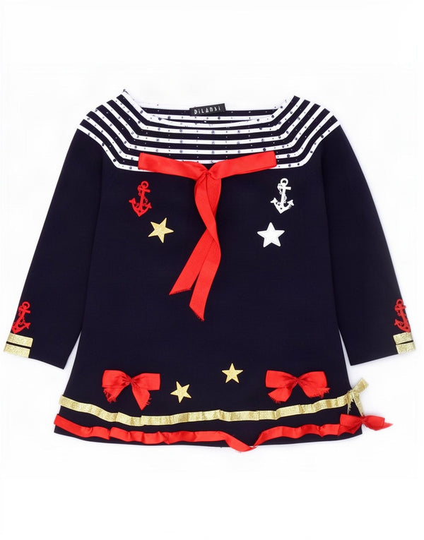 Vintage Kvinders Grafisk Off Shoulder Top UK 10 Small Navy Blue Nautical