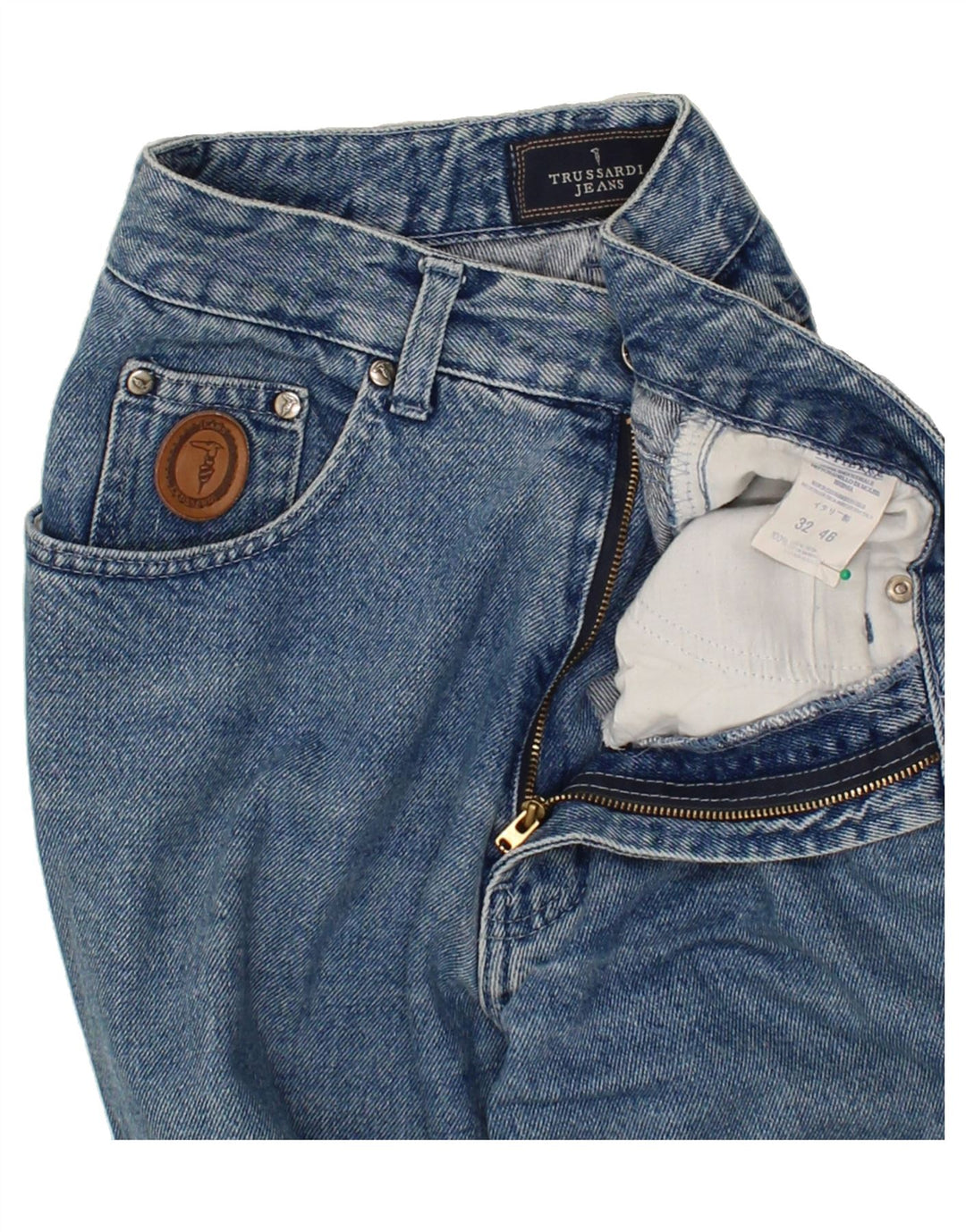 TRUSSARDI Womens Tapered Jeans W32 L28 Blue Cotton Vintage Trussardi and Second-Hand Trussardi from Messina Hembry 