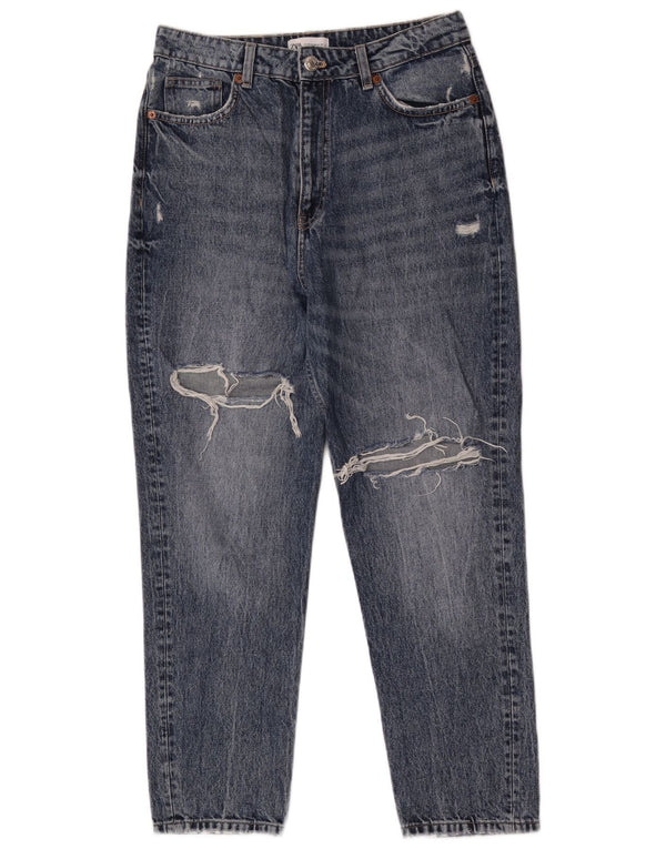 Zara Dame High Waist Distressed Tapered Jeans EU 42 Large W32 L28 Blue