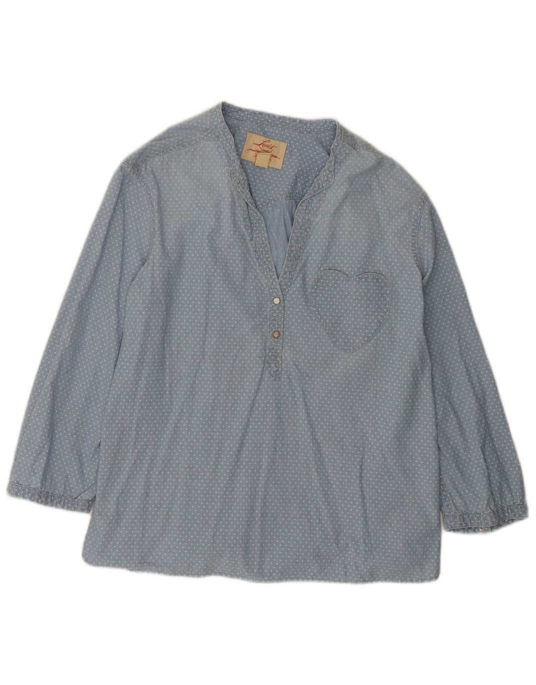 Levi's Dame 3/4 ærmet bluse top UK 16 Stor blå plettet bomuld