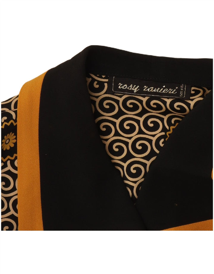 Vintage Dame Crop 3 Button Blazer Jacket UK 8 Small Black Floral