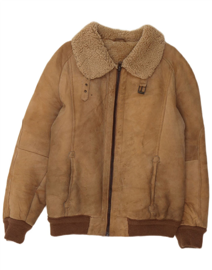 Vintage Herre Bomber Shearling Jacket EU 50 Large Beige Shearling
