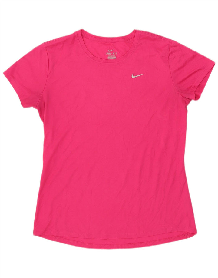 NIKE Dame Dri Fit T-Shirt Top UK 14 Large Pink