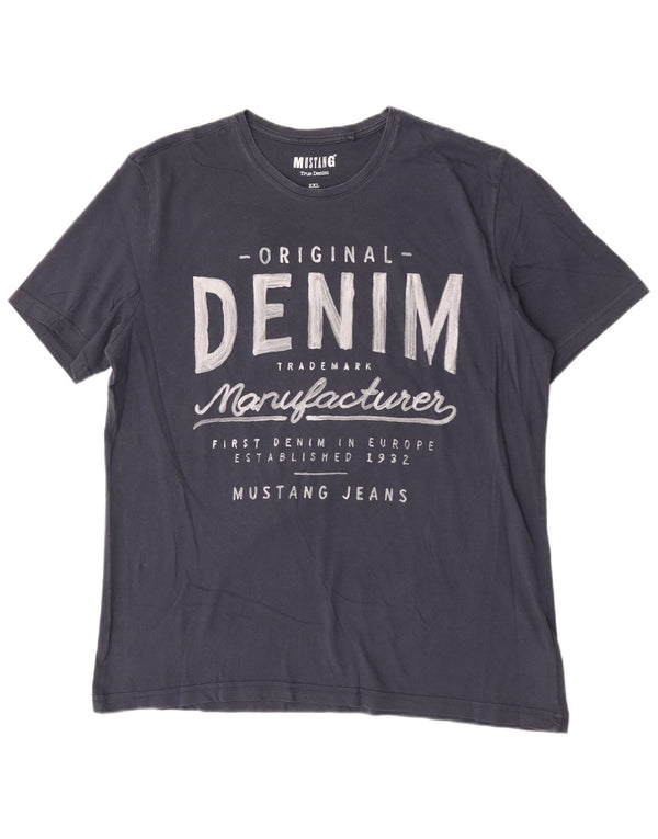 Mustang Herre grafisk T-shirt top 2XL marineblå bomuld