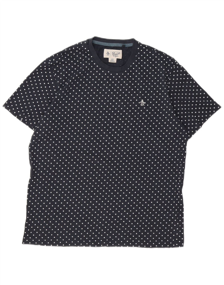 Penguin Herre T-shirt Top Stor marineblå plettet bomuld